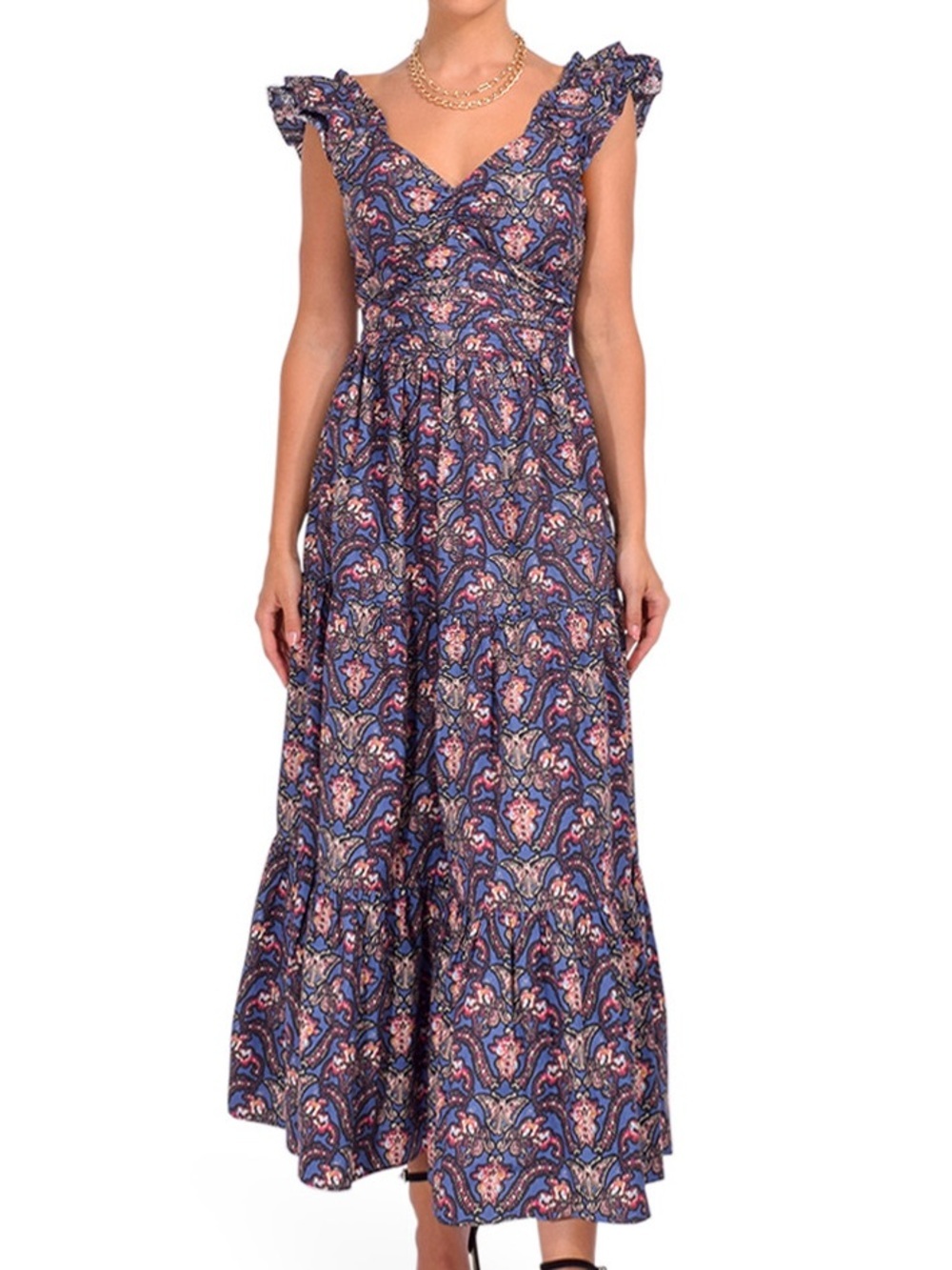 Caroline Constas Maxi Dress Cotton Ruffle Fit & Flare Floral Size Large